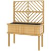 Elevated Wood Planter with Trellis for Climbing Plants, Raised Garden Bed with Legs and Drainage Holes, Natural Wood