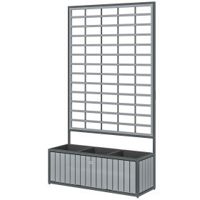 Wooden Raised Garden Bed with Trellis, Removable Pots, for Backyard, Patio, Balcony, 29" x 11" x 52", Gray