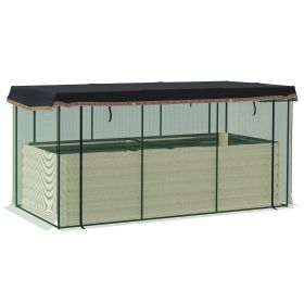 Galvanized Steel Planter Box with Crop Cage and Shade Cloth, Raised Garden Bed for Flowers, Veggies and Herbs, Beige