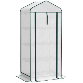 Mini Greenhouse with Screen Roof, 4 Tier Portable Small Greenhouse with High Strength PE Cover, White