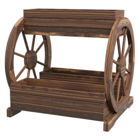 3-Tier Wooden Wagon Planter Box Raised Garden Bed for Vegetables Flowers Herbs Durable Brown 25 x 21 x 24