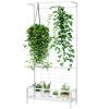 Metal Tall Plant Stand with Trellis and Hanging Bar, Plant Holder for Indoor Outdoor Use, 36" x 12.8" x 74", White