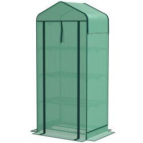 Mini Greenhouse with Screen Roof, 4 Tier Portable Small Greenhouse with High Strength PE Cover, Green