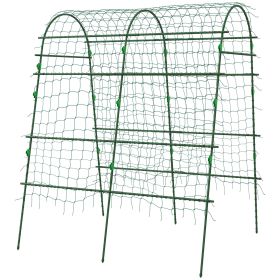 Metal Arch Garden Trellis for Climbing Plants, A-Frame with Net, 57"x66"x81", Green Outdoor Decor
