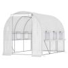 9.7' x 6.5' x 6.5' High Tunnel Greenhouse, with Anti-Tear PE Cover, Zipper Doors and Mesh Windows, Steel Frame, Walk-in Green House, White