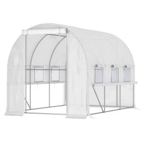 9.7' x 6.5' x 6.5' High Tunnel Greenhouse, with Anti-Tear PE Cover, Zipper Doors and Mesh Windows, Steel Frame, Walk-in Green House, White