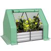 4'x3' Galvanized Raised Garden Bed with PE Greenhouse Cover, Metal Planter Box with Roll-Up Door for Flowers, Vegetables, Green