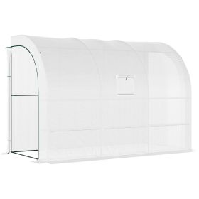 10' x 5' x 7' Lean-to Walk-in Greenhouse, White PE Cover, with 2 Roll-up Doors, Windows & 3 Wire Shelves, Plant Nursery