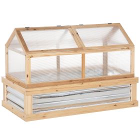 Raised Garden Bed with Greenhouse Top, Garden Wooden Cold Frame Greenhouse Flower Planter Protection, 48"x24"x32.25", Natural