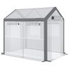 8' L x 6' W x 7' H Outdoor Walk-In Tunnel Greenhouse with Roll-up Windows, 2 Zippered Doors & Weather Cover, White/Gray