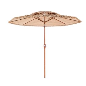 Tiki Umbrella, 9 ft Thatched Patio Umbrella with Tilt, 2-Tier Hawaiian Style Beach Parasol with PP Thatch and 8 Metal Ribs