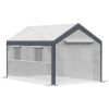 Walk-In Tunnel Greenhouse 12x7 White Dark Grey with Roll Up Windows Zippered Mesh Door