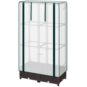 Garden Bed with Trellis, Outdoor Plant Box with PE Cover, Drainage Holes and Zipper Door, 31.5" x 15.7" x 48.8", Brown