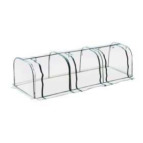 Portable Tunneled Greenhouse 11.5'x3'x2.5' with PVC Cover & Zippered Doors Water UV Protection Clear