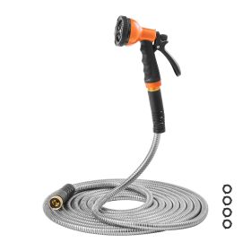 Metal Garden Hose 150 ft, Rust Proof Stainless Steel Water Hose, Heavy Duty Backyard Hose with 10 Function Nozzle, No-Kink & Flexible Water Pipe