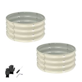 2 Pcs 2Ã—2Ã—1ft Raised Garden Bed, Round Galvanized Outdoor Planter Box, Metal Garden Bed for Planting Vegetables Fruits Flowers, White