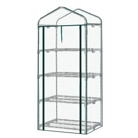 4 Tier Mini Greenhouse with PE Cover & Roll-Up Zipper Door, Portable Waterproof Greenhouse for Garden Backyard, 27" x 19" x 62", White