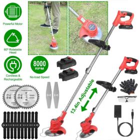 Cordless Grass Trimmer, 37-50.4in Adjustable Pole, 2x1500mAh Rechargeable Batteries, 8000 RPM Powerful Motor, 60Â° Trimming Angle