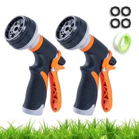 Garden Hose Nozzle 2 Pack Heavy Duty Hose Spray Gun 8 Way High Pressure Hand Sprayer Spray Nozzle for Watering Lawn Car Washing Pet Bathing Sidewalk C