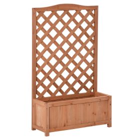 28" x 11" x 46" Raised Garden Bed, Wooden Planter Box w/ Trellis, Brown