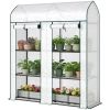 3 Tier Mini Greenhouse, Small Portable Greenhouse with 2 Roll-up Doors, 56.3" x 18.1" x 65", White