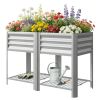 Raised Garden Bed Galvanized Steel, Elevated Planter Box with Storage Shelf, Bed Liner, 31.5" High, Silver