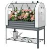 Galvanised Raised Garden Bed with Greenhouse Cover, Metal Elevated Garden Bed with Bed Liner, Bottom Shelf, Dark Gray