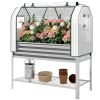 Galvanised Raised Garden Bed with Greenhouse Cover, Metal Elevated Garden Bed with Bed Liner, Bottom Shelf, Silver