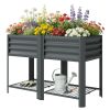 Raised Garden Bed Galvanized Steel, Elevated Planter Box with Storage Shelf, Bed Liner, 31.5" High, Dark Gray