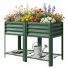 Raised Garden Bed Galvanized Steel, Elevated Planter Box with Storage Shelf, Bed Liner, 31.5" High, Green