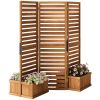 62.5" x 19" x 66" Wood Panel Trellis w/ 4 Planter Box Raised Bed for Garden Natural Wood