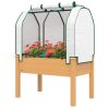 Raised Garden Bed with PE Greenhouse Cover Outdoor Planter Box for Herbs and Vegetables, 35 x 22 x 47 inch, Sand