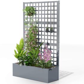 Galvanized Raised Garden Bed Planter Box with Trellis for Climbing Plants, Vegetable, Vines, 43" x 16" x 70", Gray
