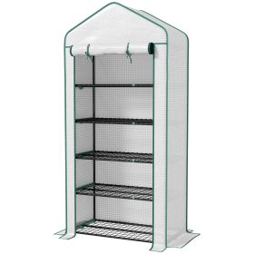 5 Tier Mini Greenhouse, Small Portable Greenhouse with PE Cover, Roll-Up Zippered Door, 76" x 35.4" x 19.3", White