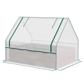 Raised Garden Bed, Outdoor Metal Planter Box with Mini Greenhouse, White and Brown