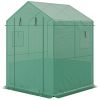 Greenhouse with Raised Garden Bed, Galvanized Steel Outdoor Greenhouse with Roll Up Door, 56" x 56" x 75", Green