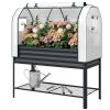 Galvanised Raised Garden Bed with Greenhouse Cover, Metal Elevated Garden Bed with Bed Liner, Bottom Shelf, Black