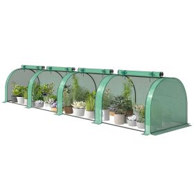 Mini Greenhouse, Portable Greenhouse with 4 Roll-Up Doors, PE Cover, 177.2" x 39.4" x 31.5", Green