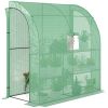 7' x 3' x 7' Lean to Greenhouse, Walk-In Green House, Plant Nursery with 2 Roll-up Doors and Windows, PE Cover and 3 Wire Shelves, Green