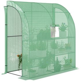 7' x 3' x 7' Lean to Greenhouse, Walk-In Green House, Plant Nursery with 2 Roll-up Doors and Windows, PE Cover and 3 Wire Shelves, Green