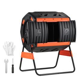 Compost Tumbler, 53 Gallon Dual Chamber Outdoor Tumbling Composter with 2 Sliding Doors and Aeration System
