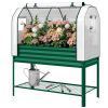 Galvanised Raised Garden Bed with Greenhouse Cover, Metal Elevated Garden Bed with Bed Liner, Bottom Shelf, Green
