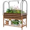 Raised Garden Bed with Legs and Cover, Metal Elevated Planter Box with Bottom Shelf and Liner for Vegetables, Brown