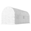 Hoop House Greenhouse, Walk-in Tunnel Greenhouse with 2 Support Rods, Zippered Roll-up Mesh Door, 14.6'x6.5'x6.6', White