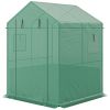Greenhouse with Raised Garden Bed, Galvanized Steel Outdoor Greenhouse with Roll Up Door, 56" x 56" x 75", Dark Gray