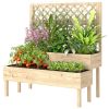 2-Tier Raised Garden Bed with Trellis, Elevated Planter Box for Climbing Plants, Natural