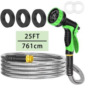 25FT Heavy Duty 304 Stainless Steel Garden Hose with 10-Pattern Spray Nozzle, Flexible Kink-Free Metal Water Hose with Brass Fittings for Lawn, Patio