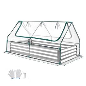 Raised Garden Bed with Cover, 6 x 3 x 1 ft, Rectangular Galvanized Metal Planter Box Kit Outdoor, with PE Greenhouse Cover & Gloves
