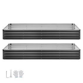 2 Pack Galvanized Raised Garden Beds, 8 x 4 x 1 ft, Rectangular Metal Planter Boxes Kit Outdoor, Bottomless Elevated Planting Box with Gloves