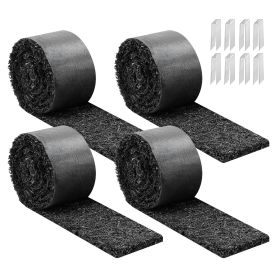 Rubber Mulch Mat Roll, 4 Rolls 120 x 4.5 in, Recycled Rubber Permanent Mulch Edging Border, Natural-Looking Flower Barrier with Stakes